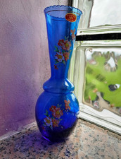 Vaso Vintage in Cristallo Blu Cobalto - Decorato a mano - I.M. Masciosa Crystal