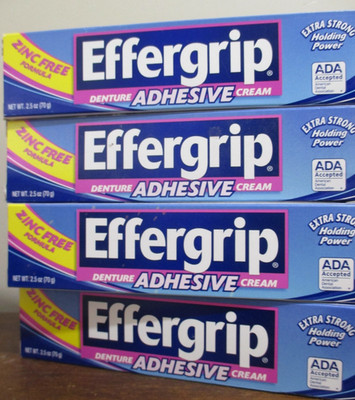 Lot of 4 Effergrip Zinc Free Denture Adhesive Cream 2.5 oz