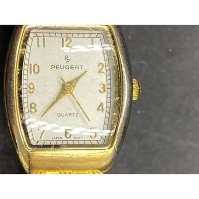 Peugeot 418 Gold Tone Quartz Analog Watch Stainless Steel Stretch Band Size 6''