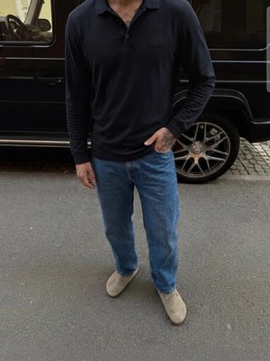 BOSS Hugo Boss Herren Langarm-Polo Pima-Baumwolle Schwarz M Regular Fit