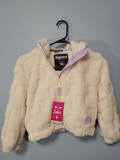 Justice, Zip-Up, Plush Hoodie For Kids, White With Purple, Size XS, 5/6