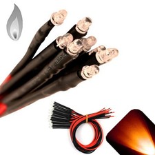 10 x 12v 3mm Pre Wired Flickering Orange LED Candle Flicker Prewired