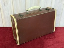 Vintage 1950s small red brown compressed board suitcase 14in x 8.5in x 4in prop