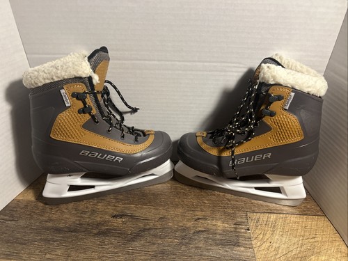 Bauer Whistler Ice Skates Jr 1 Unisex Brown Gray Fleece Lined Recreational Pair