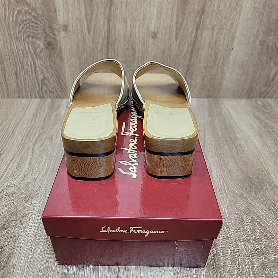 Salvatore Ferragamo Platform Mules Clogs Sandals Wooden Tan