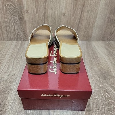 Salvatore Ferragamo Platform Mules Clogs Sandals Wooden Tan