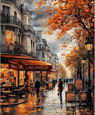 NEWENMO Adult Paint by Numbers Canvas Kits,Street of Paris Painting by Number,Autumn Lea