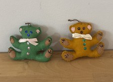 Vintage Handmade Bucilla Teddy Bears Felt Sequins Christmas Ornaments
