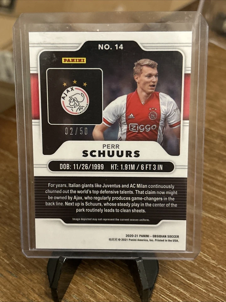 2020-21 Panini Obsidian Perr Schuurs /50 Electric Etch Orange Rookie RC AFC Ajax - Image 2 of 2