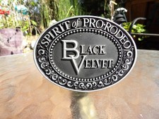 VINTAGE 1979 MENS SPIRIT OF PRO RODEO BLACK VELVET METAL BELT BUCKLE 4" X 2 3/4"