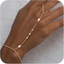 Hand Chain Bracelet for Women: Dainty 14k Gold Silver Plated Ring Chain...