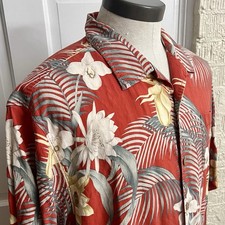 TOMMY BAHAMA CAMP SHIRT Mens XL 100 SILK Hawaiian Tropical Floral Button Up