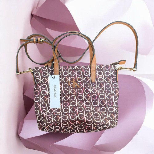 Calvin Klein Signature CK Brown Terra Rose Handbag Zip Purse Crossbody Bag