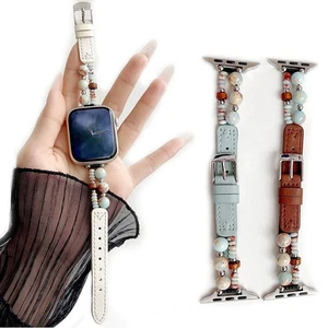 Lederband Schmuck Uhr Armband für Apple Watch 40mm 41 42 44mm 45 46mm 49mm Ultra