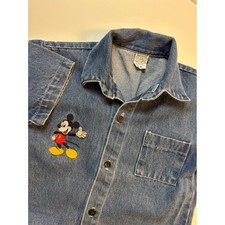 Vintage Mickey Mouse Kids Denim Shirt Short Sleeve Button Down Blue Size 5-6 USA