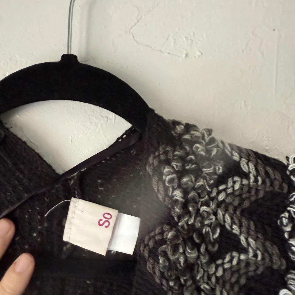 SO Suéter Y2k Pequeño Negro Gris Zigzag Texturizado Frente Abierto Boho Cárdigan Acogedor Foto 4 de 4