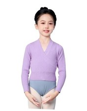 Girls Ballet Sweater Kids Warm up Dance Tops Toddler 9-10 Years V Neck-purple