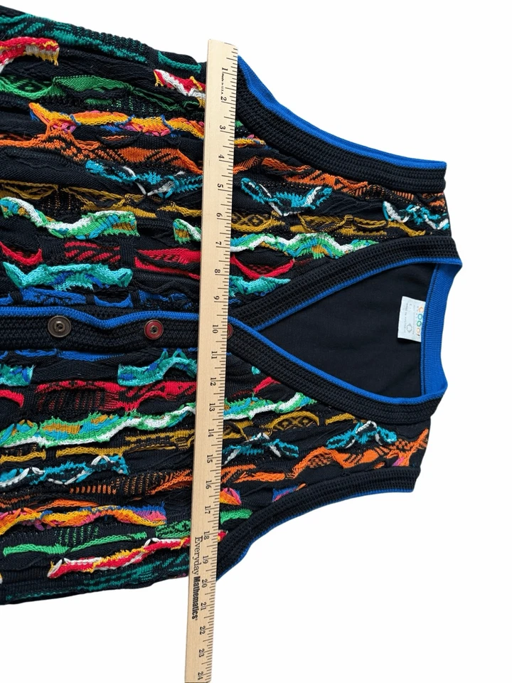 COOGI Sweater Vest Mens Rare L Black Multicolor Cotton Button Front - Image 4 of 4