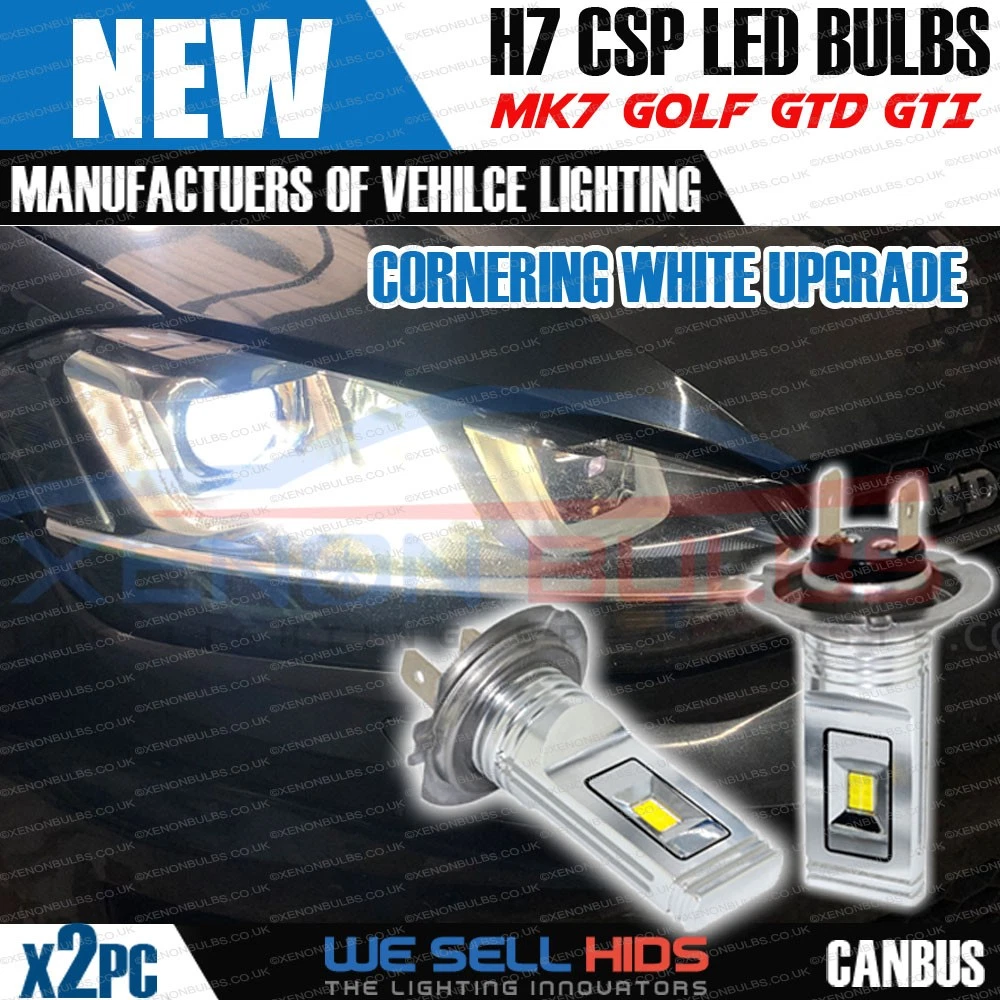 2x H7 CSP MK7 GOLF GTD GTI R 12 Chip LED CORNERING Bulb Canbus Error Free White