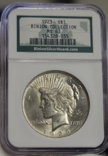 1923 US Peace Silver $1 Binion Collection NGC MS63