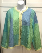 Travelsmith Women 100%silk Yellow Blue Green Quilted Art Reversible Jacket Sz Xl