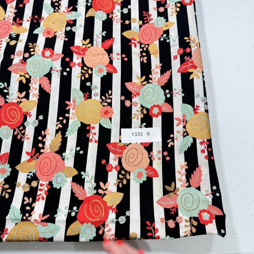 brother sister fabric black stripes pink roses cotton 67x43 1.8 yards - Picture 12 of 13