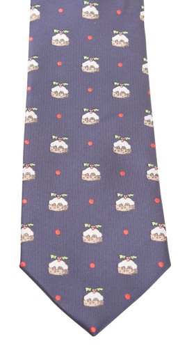 Navy Christmas Puddings Polyester Tie - Picture 4 of 4