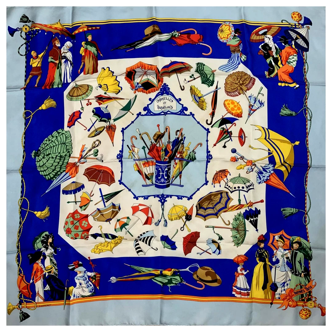HERMES Silk Scarf Ombrelles et Parapluies Carre 90 Auth Vintage
