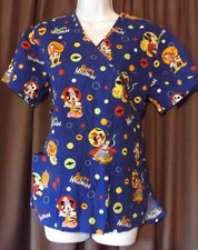 Disney Scrub Top Small Halloween Trick or Treat Nursing Uniform Mickey Mouse