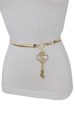 Women Hip Waist Gold Metal Stretch Waistband Fashion Belt Flower Buckle Size S M