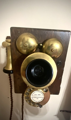 JYDSK antikes Wandtelefon aus Holz funktionierendes Telefon selten aus 1900