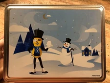 PLANTERS MR. PEANUT HOLIDAY CHRISTMAS COLLECTIBLE TIN SNOWMAN SNOWFLAKES