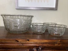 Vintage ANCHOR HOCKING AVALON  Glass Serving Bowl Fruit & Individual Bowls