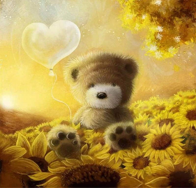 5D DIY My Diamond Art (Sunflower Teddy Bear) Diamond Painting Kit (NEW)