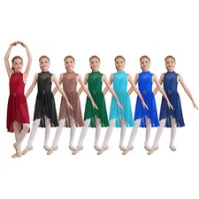 Girls Leotard Modern Lyrical High-Low Hem Dance Dress Mesh Kids Back Hollow