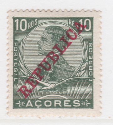 Portugal Acores Azoren 1911 D. Manuel Optd REPUBLICA 10r MH* A27P28F23683