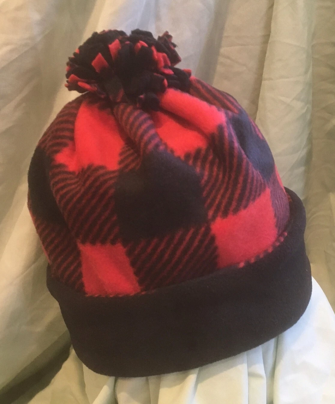 Buffalo Check Plaid Fleece Red Black Warm Winter Hat Cap Beanie