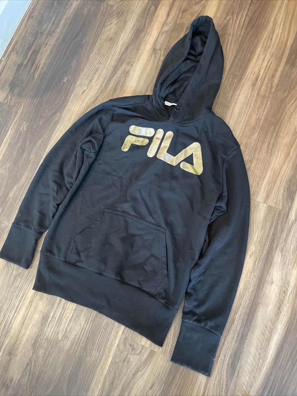 Felpa donna FILA nera oro con cappuccio giacca pullover taglia XL