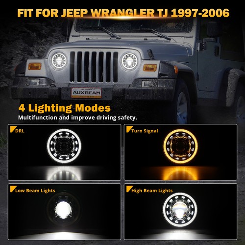 AUXBEAM 7" Led Headlights DRL Side Marker Turn Lamp For Jeep Wrangler TJ 97-06 - Picture 8 of 12