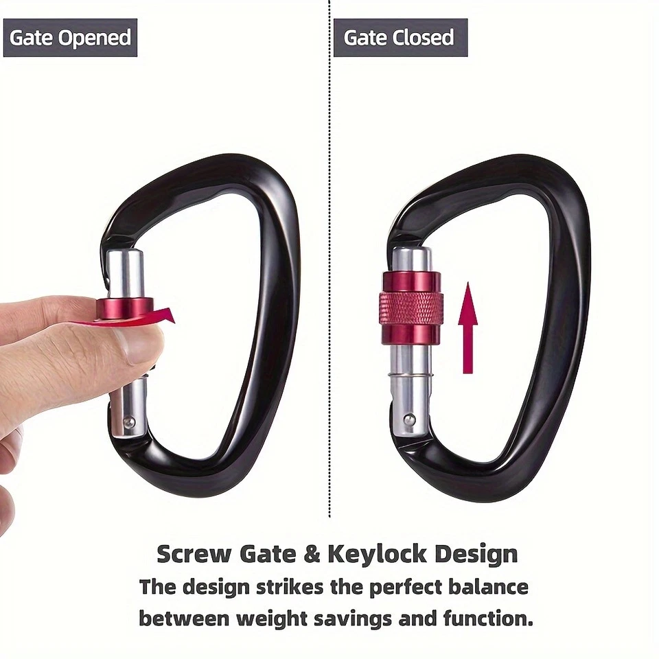 Lote de 4 clips de mosquetón de bloqueo de aluminio de 25 piezas-25KN para escalar en roca ganchos a presión Foto 3 de 4