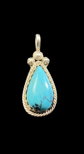 Navajo Fannie Sanchez PENDANT Sterling Silver Turquoise Signed P FNE