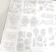 10 Vintage Iron On Transfer Individual Pattern Lot Flowers Floral Theme Iron-On