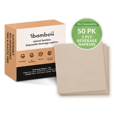 Ibambo Bamboo Cocktail Napkins - 50 Pack, 2-Ply, Ecofriendly Beverage Napkins