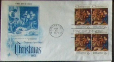 US FDC SC #1444 CHRISTMAS ArtCraft 1971 block of 4.