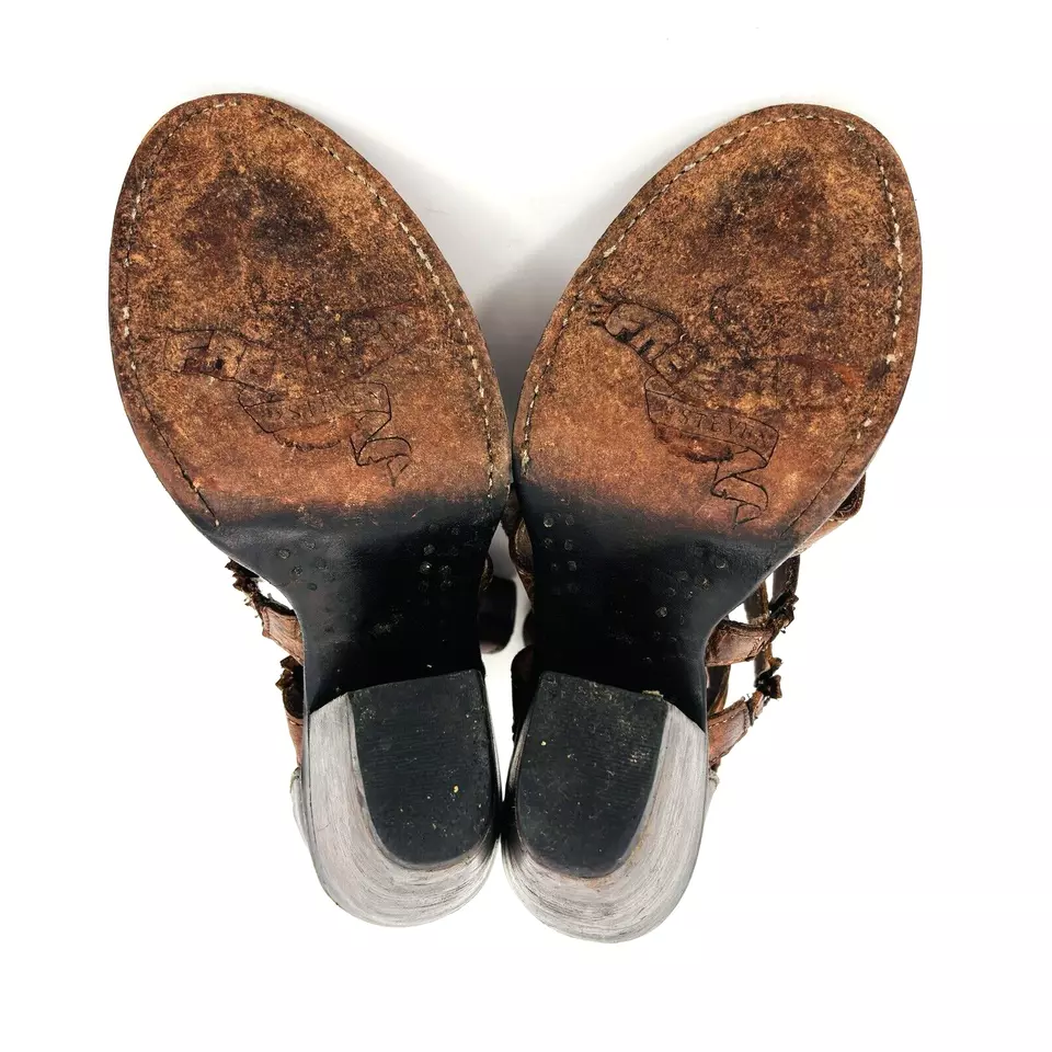 Sandalias botín de tacón de 3” Freebird Steven Gladiator de cuero marrón FB-Breez para mujer Foto 2 de 4