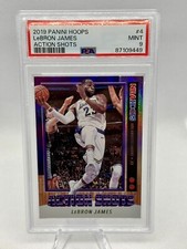 LeBron James 2019-20 Panini Hoops #4 Action Shots Holo PSA 9 Los Angeles Lakers