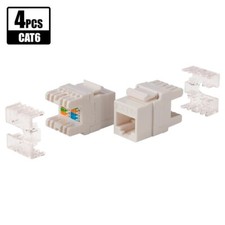4 Pcs CAT6 RJ45 Keystone Jack 110 Punch Down 28mm 180 Degree Network WHITE