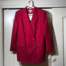 Talbots Red Wool Double Breasted Gold Button Vintage Blazer Women's Plus Sz 12W