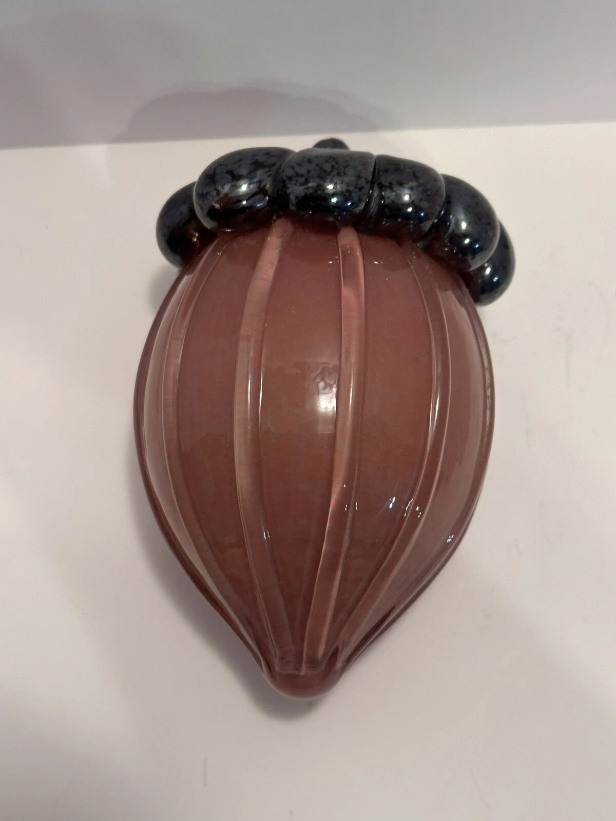 VTG Hand Blown Art Glass Large Acorn Paperweight Sculpture 6” Mauve Brown