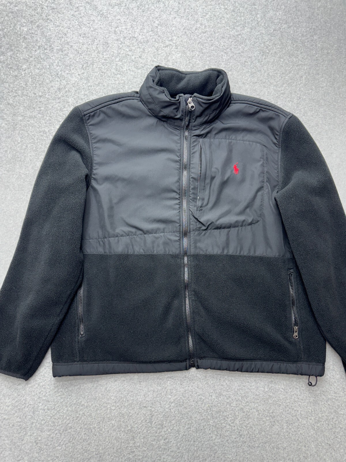 Polo Ralph Lauren Giacca Pile Uomo XL Nero Polartec Full Zip Rosso Pony DIFETTO